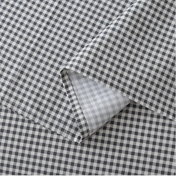 FADFAY Black Plaid Twin Size Sheets 100% Cotton Geometric Checker Bedding Teens Grid White Gingham Pattern College Bedding Deep Pocket Sheets with 2 Pillowcases Ultra Soft 4pcs, Twin Size