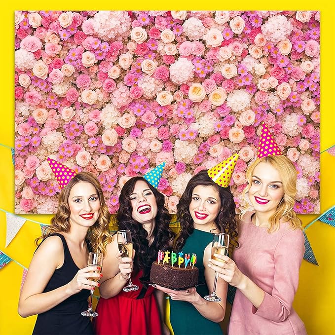 Pink Flower Wall Backdrop 7x5ft Elegant Floral Photography Background Banner for Wedding, Bridal Shower, Baby Shower Girl, Birthday Party, Engagement & Photo Booth Decor