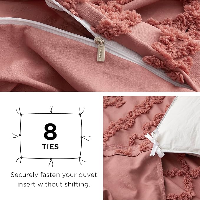 Bedsure Boho Duvet Cover Queen Size, Soft & Comfortable Elegant Design Boho Bedding for Decoration, Machine Washable Comforter Cover for All Seasons,Includes 1 Duvet Cover & 2 Pillow Shams,Pink