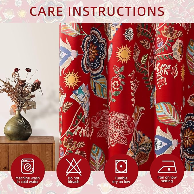 XiDi Christmas Red Floral Curtains 84 Inches Long 2 Panels 100% Blackout Vintage Leaf Patterned Curtains for Living Room Bedroom Thermal Insulated Room Darkening Luxury Colorful Drapes Grommet 52x84