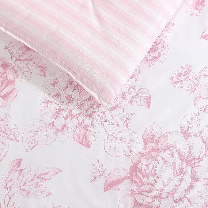 Laura Ashley - Twin Comforter Set, Soft & Reversible Cotton Bedding with a Smooth Feel, Medium Weight for Year Round Comfort, 2 Piece Bed Set with Matching Pillowcase (Delphine Mauve Pink)