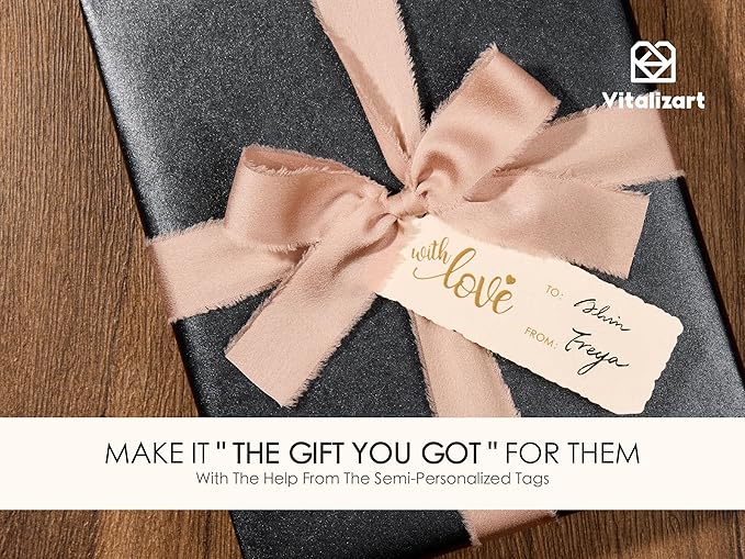 Vitalizart Black Wrapping Paper Set 17" Pearly-Lustre With Silk Like Satin Ribbon & Gift Tags Recyclable Christmas Gift Wrapping Birthday Baby Shower Wedding Handmade Crafts 197"(16.4 Ft)