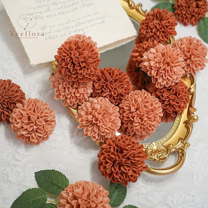 Artificial Flowers, 100pcs Artificial Rose for DIY Wedding Bouquets Centerpieces Arrangements, Terracotta Dahlia Flowers with Stem for Bridal Shower Party Home Decorations