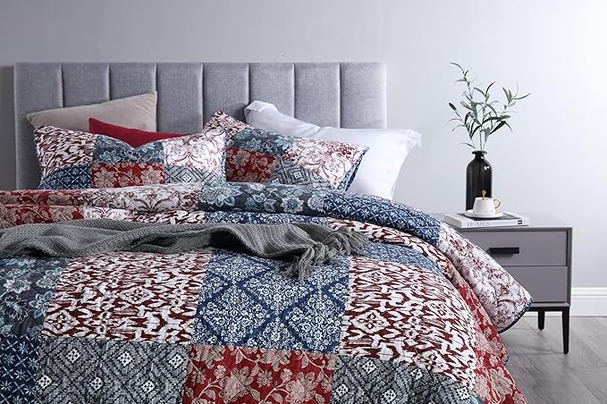 Yvooxny Quilts King Size Bedspread Quilt Set Lightweight Reversible Coverlet Set Real Patchwork Quilted Bedding Set for All Seasons, Bohemian Floral Style, King Size
