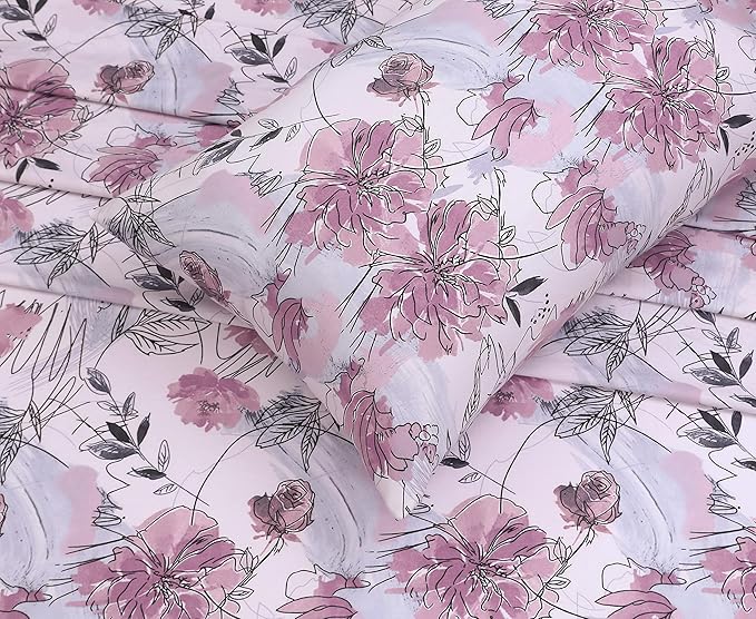RUVANTI 100% Cotton California King Sheet Sets, 4 Pieces, Soft & Breathable Percale Weave Bedding, Deep Pocket 14", Hotel Standard, Crisp Cool Feel & Durable, Perfect Floral Sheets, Lilac Floral