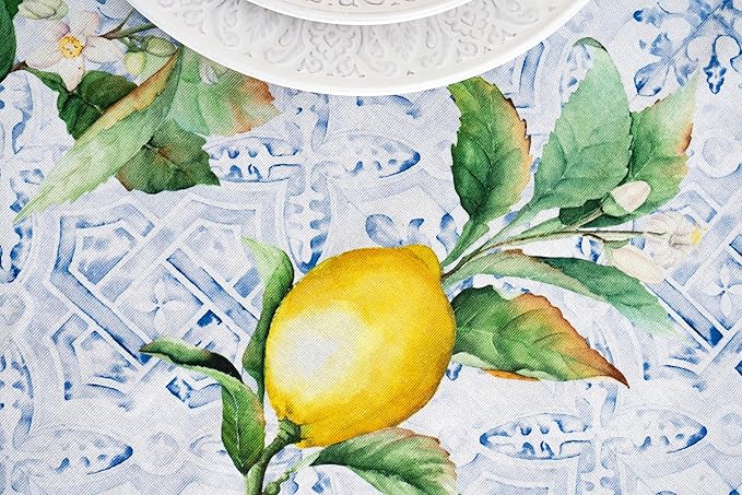 Maison d' Hermine Table Cloth Rectangle Table 100% Cotton 70 x 90 Inches Tablecloth Reusable Decorative Everyday Use for Dining Room, Farmhouse, Home, Party, Festive & Wedding Spring Summer - Citrus