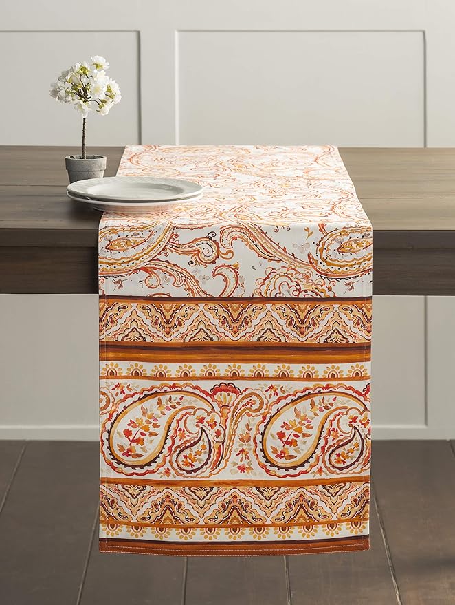 Maison d' Hermine Table Runner 100% Cotton Single Layer Table Runners 48 inches Long for Thanksgiving Christmas Decorations Home Kitchen Dining Party Wedding (Palatial Paisley, 14.5" x 48")
