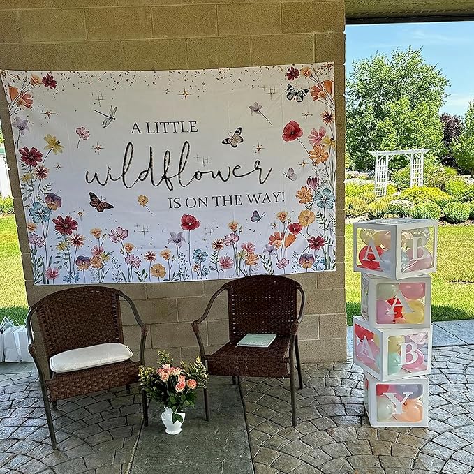 Avezano Wildflower Baby Shower Decorations A Little Wildflower is On The Way Baby Shower Backdrop Floral Theme Baby Girls' New Born Photoshoot Background Banner (7x5ft(84x60in))