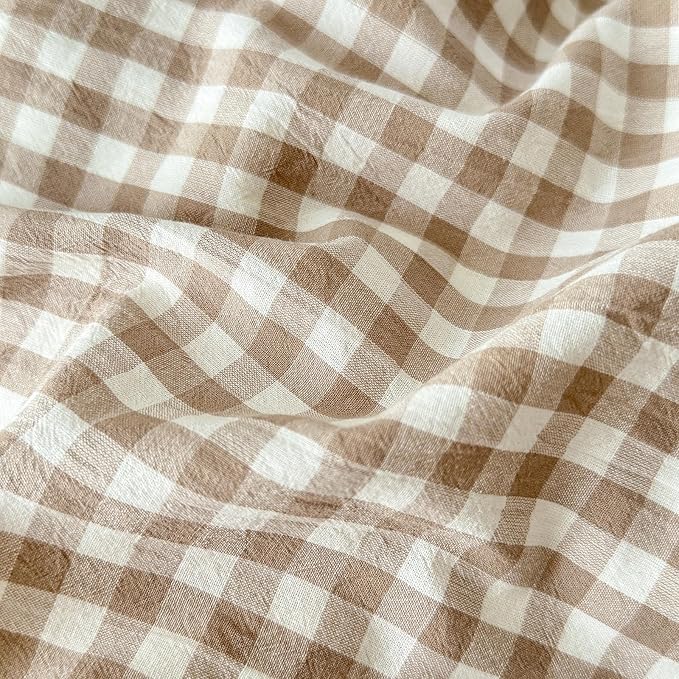 LifeTB Tan Gingham Comforter Set Full Modern Style Beige Plaid Comforter Set 3 Pieces Soft Fluffy Grid Checkered Pattern Comforter with 2 Pillowcases Farmhouse Gingham Bedding Comforter Full