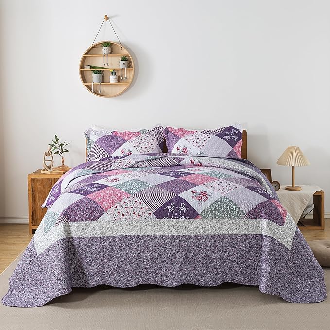 HoneiLife Quilt Sets Twin Size - 100% Microfiber Quilt Set, 2-Piece Lightweight Bedspreads Reversible Coverlets Rustic Bed Cover Twin Quilt Bedding Set All Season Quilts-Purple
