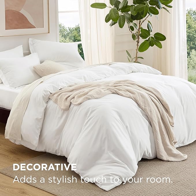 Bedsure Duvet Cover with Fitted Sheet Queen - 6 Pieces, Deep Pocket, Hotel Luxury Soft Double Brushed Bedding Set, 1 Duvet Cover, 1 Fitted Sheet, 2 Pillow Shams, 2 Pillowcases, NO Comforter, White