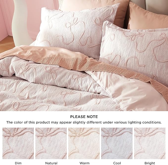 Bedsure Pink Duvet Cover King Size with Bowknot Jacquard Design, Soft and Elegant Boho Bedding Set, Luxurious Craftsmanship for a Stylish Bedroom,Includes 1 104"x90" Duvet Cover & 2 Pillow Shams