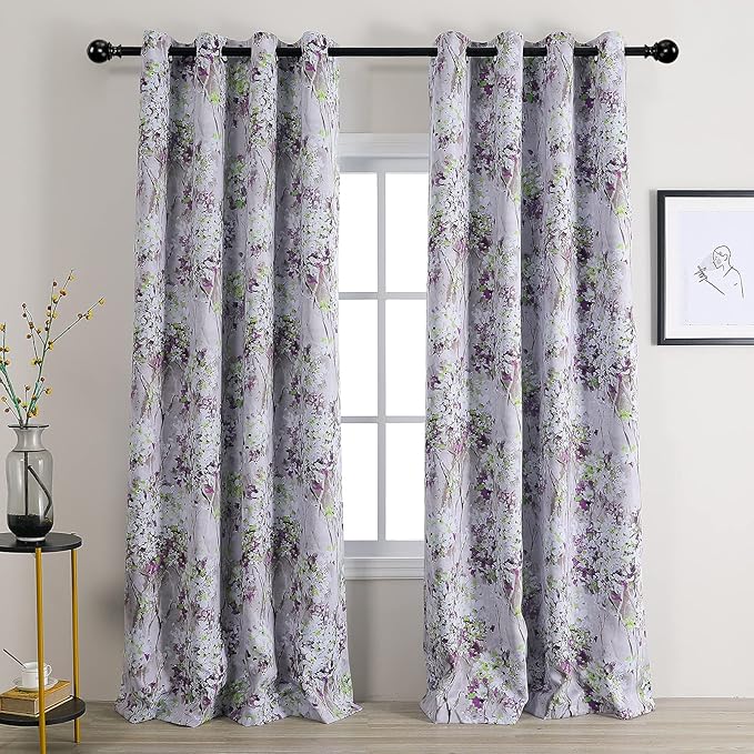 MYSKY HOME Purple Curtains 95 inch Length 2 Panels, Floral Curtains for Bedroom/Living Room Drapes, Vintage Elegant Grommet Window Treatments