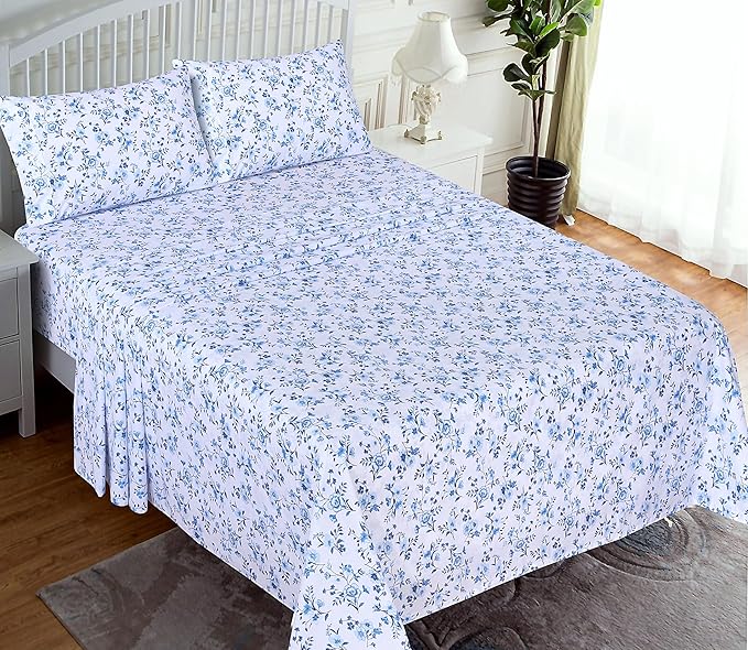 RUVANTI 100% Cotton Full Size Bed Sheets, 4 Pieces, Soft & Breathable Percale Weave Bedding, Deep Pocket 16", Hotel Standard, Crisp Cool Feel, Durable, Perfect Sheet Set Floral, Annual
