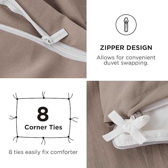 Bedsure Duvet Cover Queen Size with Fitted Sheet - 4 Pieces Prewashed Cotton-Like Extra Soft Bedding Set, Includes 1 Duvet Cover 90x90 Inches with Zipper Closure, 2 Pillow Shams, 1 Fitted Sheet, Khaki