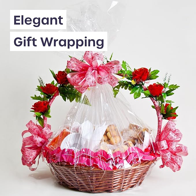 Clear Cellophane Wrap Roll (35in x 50ft) - Folded Cellophane Wrap for Gift Baskets, Cellophane for Flowers Bouquets