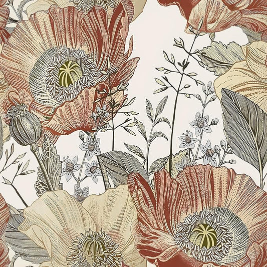 Livebor Floral Wallpaper Peel and Stick Boho Large Floral Peel and Stick Wallpaper Vintage Multicolor Flower Contact Paper 17.7'' x 196.8'' Self Adhesive Wall Paper for Bathroom Wall Covering Decor
