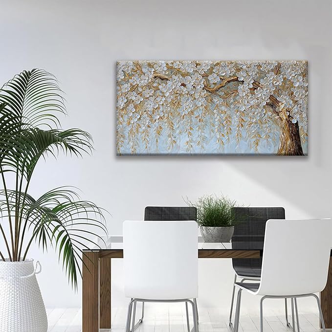 Suconvng Large Wall Art For Living Room Home Wall Decor Modern Canvas Art Wall Decor 29 X 58 Inches Elegant Flower White Wall Art Picture For Bedroom Office Artwork