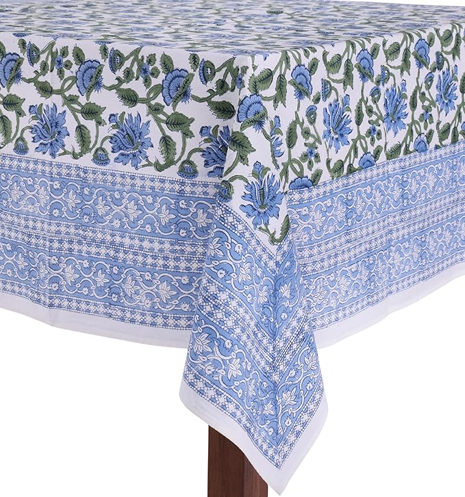 ATOSII Taj 100% Cotton Rectangle Fall Tablecloth, Handblock Floral Print Linen Table Cloth for Kitchen Dining I Parties, Outdoors, Christmas, Thanksgiving I 72 X 108 Inches I 8 Seater