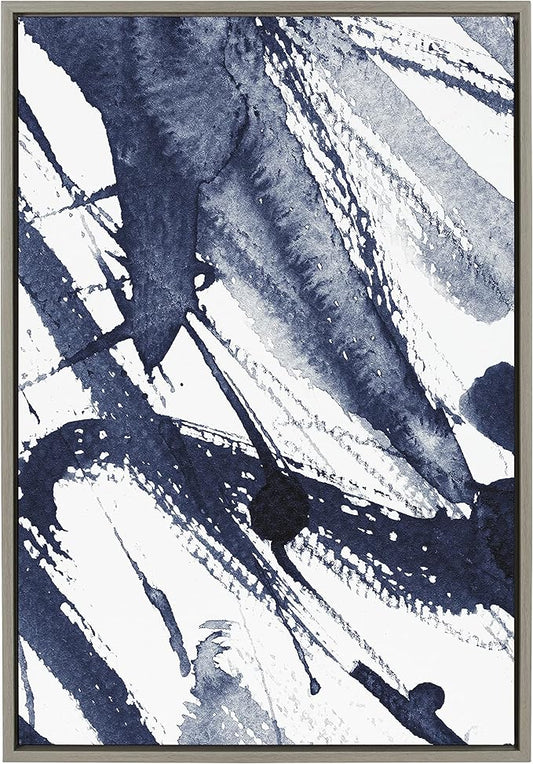 Kate and Laurel Sylvie Indigo Watercolor Framed Canvas Wall Art by Amy Peterson Art Studio, 23x33 Gray, Decorative Abstract Art Print for Wall
