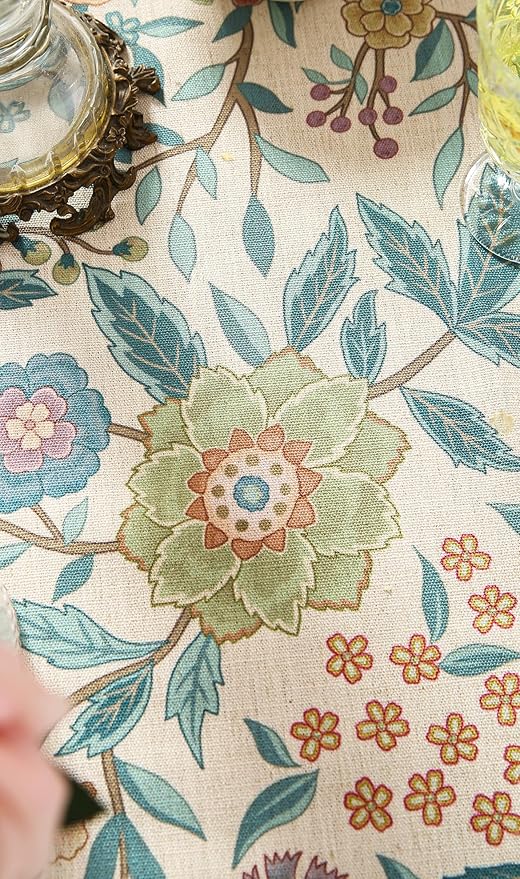 Designer Linen Square Tablecloth,Vintage William Morris Floral Table Cloth with Colorful Pattern,Decor Table Cover for Kitchen,Dining,Thanksgiving,Christmas,67"*67"-Flowershadow a