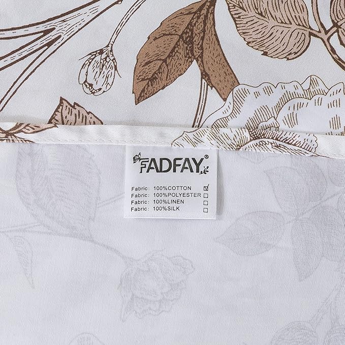 FADFAY Sheets Set Vintage White and Brown Floral Bedding Elegant Peony Sheets Shabby Rose Farmhouse Bedding 100% Egyptian Cotton 800 Thread Count Deep Pocket Fitted Sheet 4Pcs, California King Size