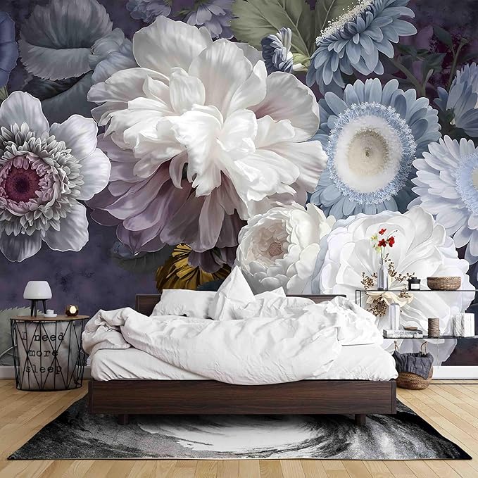 Wall Mural Peel and Stick Vintage Floral Mural- Thick Canvas Waterproof Wallpaper Art for Living Room Bedroom, Large Self-Adhesive Decor (Color-2, 137×98 inch)