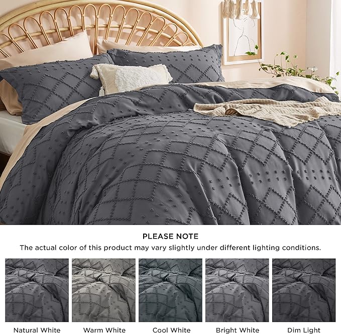 Bedsure Boho Twin Duvet Cover Size - Dark Grey Breathable & Soft Boho Bedding, Machine Washable Comforter Cover for All Seasons, Includes 1 Duvet Cover 68"x90" with 1 Pillow Sham & Zipper Closure