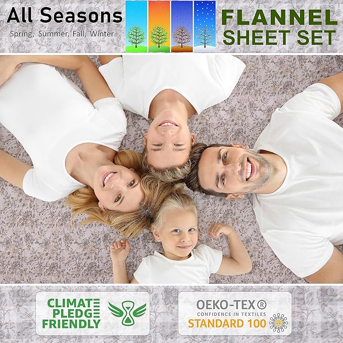 RUVANTI Flannel Sheets Queen Size - 100% Cotton Double Brushed Bed Sheets, Deep Pockets 16 Inches Queen Sheet Set, All Seasons Breathable & Extra Soft - Warm & Cozy, 4 Piece, Shallow