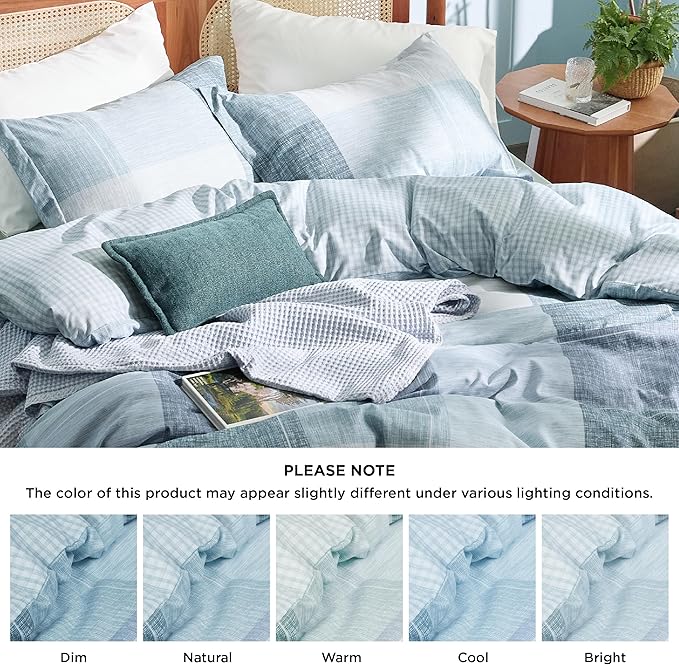 Bedsure Twin/Twin XL Duvet Cover Kids - Gingham Reversible Buffalo Plaid Duvet Cover Set with Zipper Closure, 2 Pieces Blue Bedding Set with 8 Corner Ties and 1 Pillow Sham 20"x26"