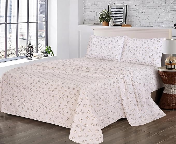 RUVANTI 100% Cotton California King Sheet Sets, 4 Pieces, Soft & Breathable Percale Weave Bedding, Deep Pocket 14", Hotel Standard, Crisp Cool Feel & Durable, Perfect Floral Sheets, Twin Spring