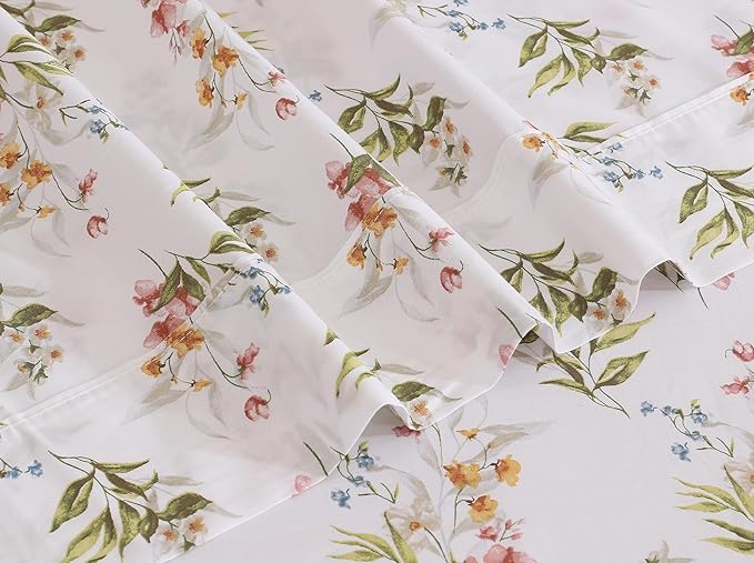 RUVANTI 100% Cotton Full Size Bed Sheets, 4 Pieces, Soft & Breathable Percale Weave Bedding, Deep Pocket 16", Hotel Standard, Crisp Cool Feel, Durable, Perfect Sheet Set Floral, Floral Bliss