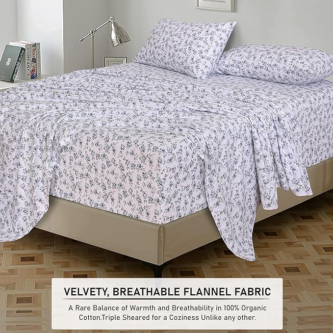 RUVANTI Flannel Sheets King Size - 100% Cotton Brushed King Size Sheets Set - Deep Pockets 16 Inches Bed Sheets - All Seasons Breathable & Extra Soft - Warm & Cozy, 4 Piece, Perri Me