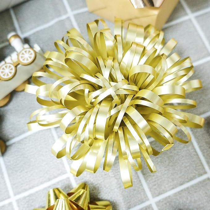 CT CRAFT LLC Gift Bows 22 PCS Set Multi Colored Assorted - Bow x 18 pcs + Kegg Roll x 4 pcs - Gold/Bronze Gold, Holiday Christmas Birthday Party Wrapping