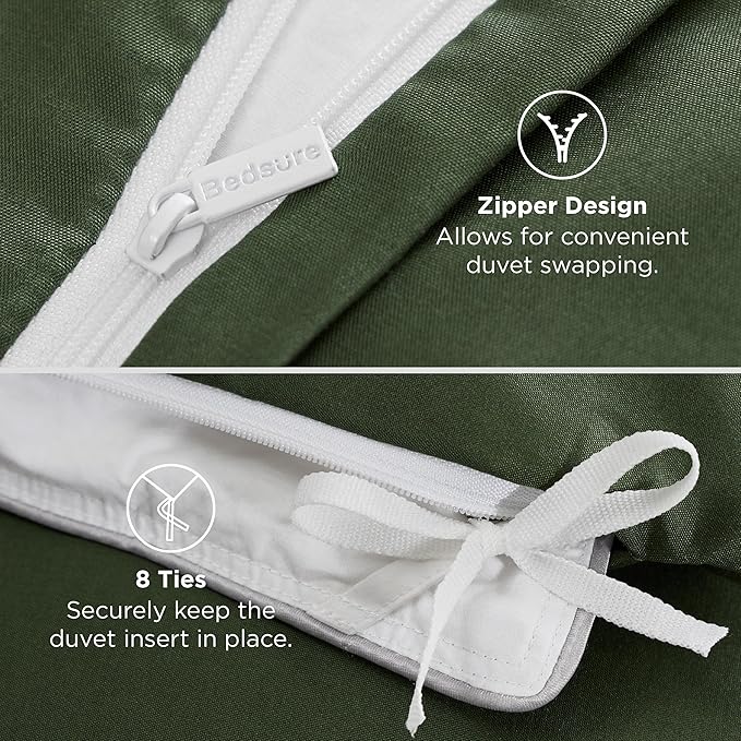 Bedsure Duvet Cover with Fitted Sheet King - 6 Pieces, Deep Pocket, Hotel Luxury Soft Double Brushed Bedding Set, 1 Duvet Cover, 1 Fitted Sheet, 2 Pillow Shams, 2 Pillowcases, NO Comforter, Green