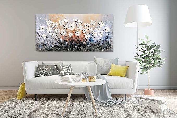 Yihui Arts Hand Painted Texture Large Oil Painting on Canvas Flower Wall Art for Living Room Decor Contemporary Artwork Framed Ready to Hang