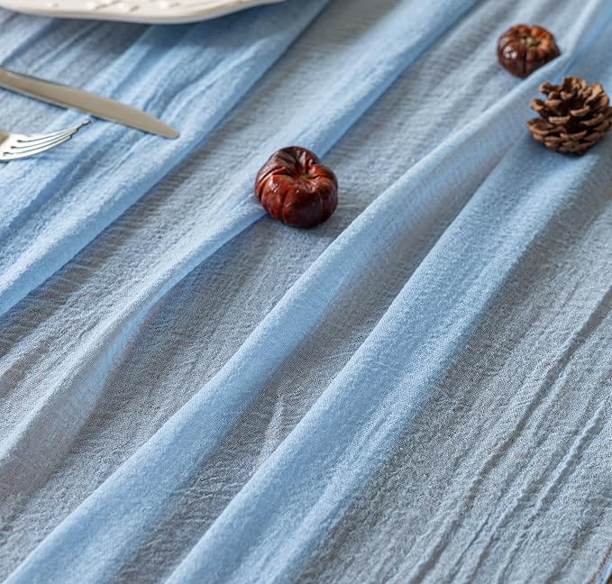 Cheesecloth Light Blue Table Runner Gauze Rustic Cheese Cloth Table Runner 120 Inch 10 FT for Wedding Baby Shower Bridal Shower Birthday Party Sheer Home Boho Decorations