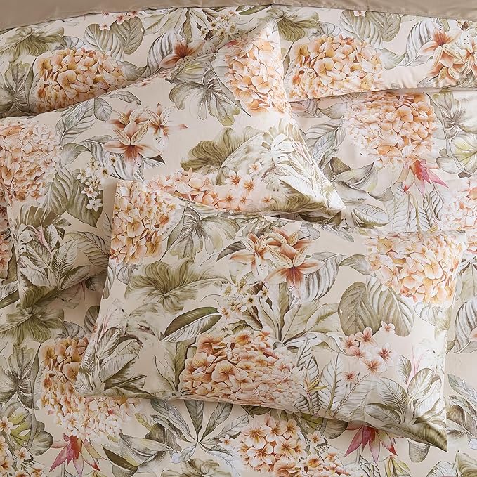 100% Cotton Duvet Cover Queen Size – Hydrangea Lily Floral Duvet Cover Set with Zipper Closure & Corner Ties, 3-Piece Silky Soft & Breathable Apricot Bedding Set for All Seasons