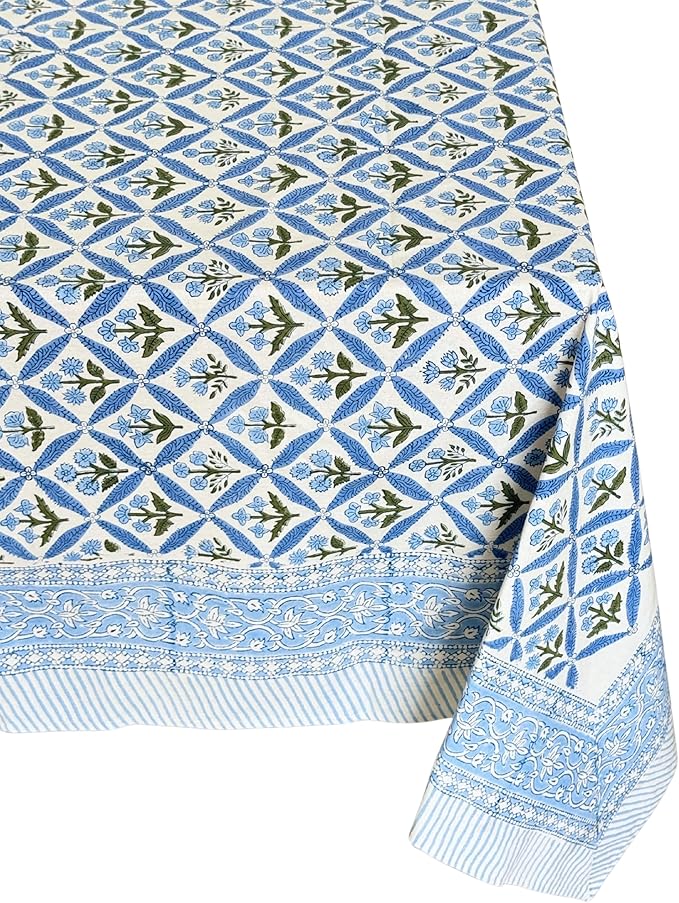 ATOSII Cotton Tablecloth Netta Blue 72" X 140" Inches