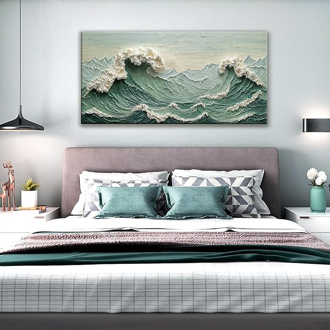 Sea Wave Abstract Green Wall Art For Living Room Artwork Canvas Art Wall Decor Painting Abstract Wall Decor Print Picture For Bedroom Office Hotel Home Wall Decoration 24 X 48 Inch