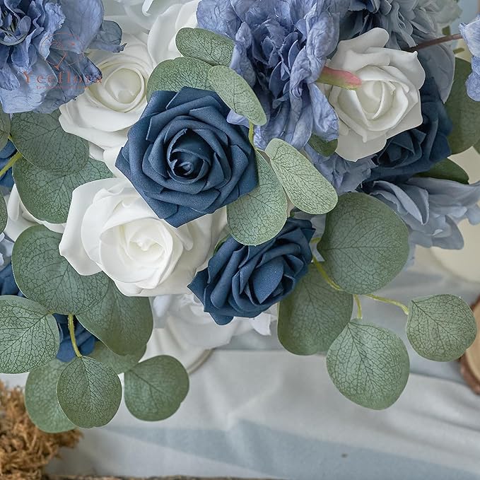 Artificial Flowers, 100pcs Artificial Rose for DIY Wedding Bouquets Centerpieces Arrangements, Navy Blue Foam Roses with Stem for Bridal Shower Party Home Decorations