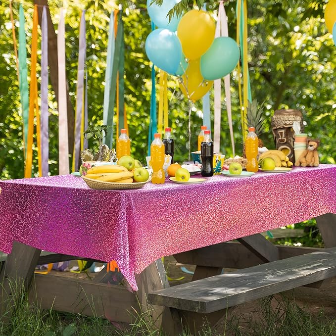 4 Pcs Pink Holographic Plastic Tablecloths Laser Table Covers 40" x 108" Foil Disposable Table Cloths for Themed Birthday Party Wedding Christmas Holiday Party Decorations