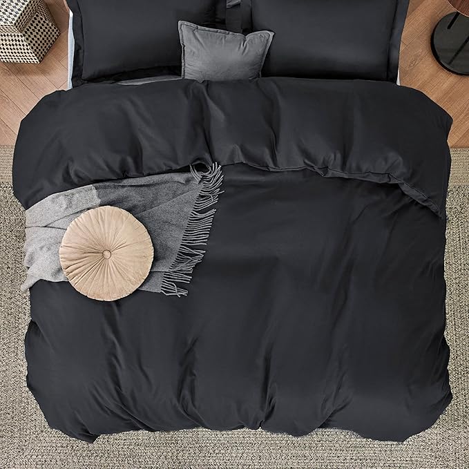 Bedsure Duvet Cover Queen Size - Soft Double Brushed Bedding Set for Kids & Adults, Zipper Closure, 3 Pieces, Includes 1 Duvet Cover (90"x90") & 2 Pillow Shams, NO Comforter, Black