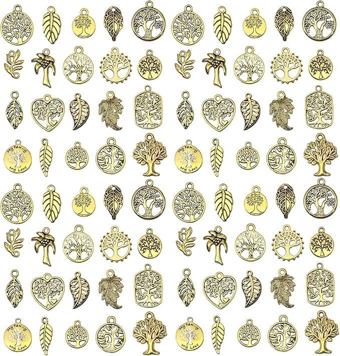 WOCRAFT 60pcs Antique Gold Tree Leaf Charms Bracelet Charms for Jewelry Making Sets DIY Necklace Bracelet Keychain Crafting Charms Kit Craft Supplies (SN888)