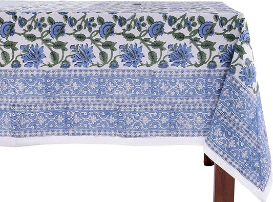 ATOSII Taj 100% Cotton Fall Autumn Tablecloth, Hand Block Print Floral Rectangle Table Cloth Linen for Dining Buffet Parties Weddings Outdoors Christmas Thanksgiving Decor 60 X 90 Inches, 6 Seater