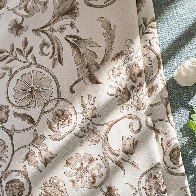 jinchan Floral Blackout Curtains for Bedroom Living Room 96 Inches Length Farmhouse Curtains Room Darkening Vintage Drapes Traditional Rod Pocket Window Treatment 2 Panels Set Taupe on Beige