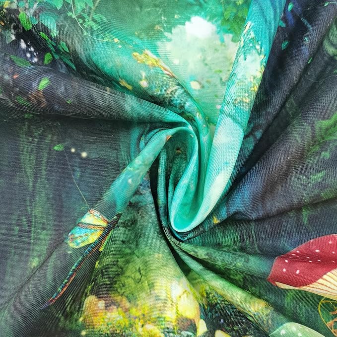Riyidecor Fairy Backdrop Polyester Fabric Green Fantasy Enchanted Wonderland Woodland Princess Mushroom Dreamland Plant Trees 5W*7H Feet Pretty Photography Background Birthday Photo Studio Shoot