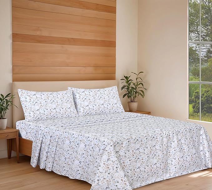 RUVANTI 100% Organic Cotton Sheets Twin Size, Percale Weave, GOTS Certified, 3-Piece Set, Deep Pocket 15", Crisp & Breathable, Soft Durable Bedding, Sábanas Algodón Orgánico – Tranquil
