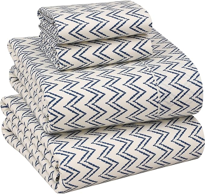 RUVANTI 100% Cotton Full Size Bed Sheets, 4 Pieces, Soft & Breathable Percale Weave Bedding, Deep Pocket 16", Hotel Standard, Crisp Cool Feel, Durable, Perfect Sheet Set Floral, Chevron