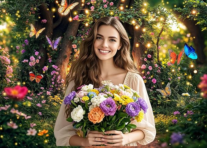 10X8ft Enchanted Forest Backdrop Fairy Tale Garden Wonderland Floral Butterfly Photography Background for Kids Girl Baby Shower Birthday Party Decoration Banner Cake Table Photo Booth Props